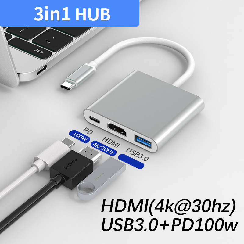 Aluminum 3 in 1 USB 3.0 Type c USB HUB