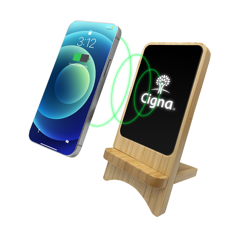 Bamboo Detachable Light Up Logo 15W Wireless Charger & Phone Stand
