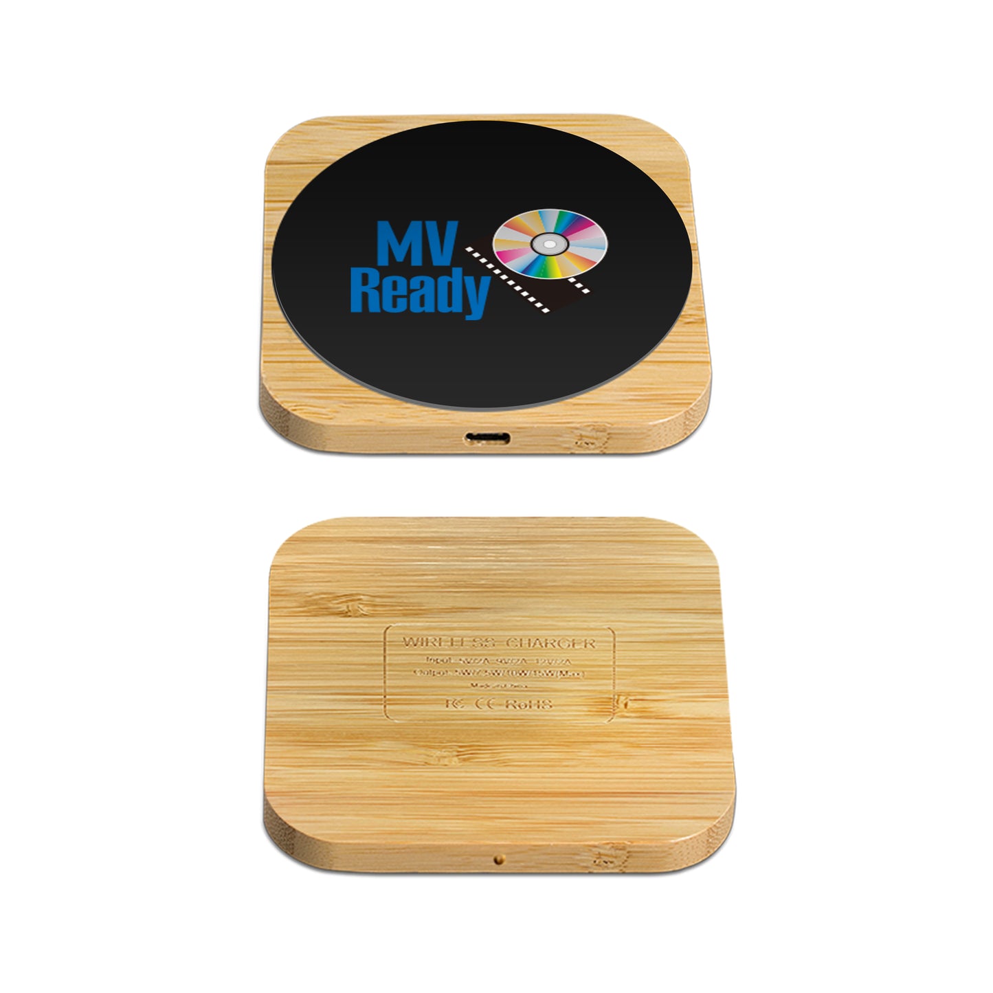 Squre Colorful Light Up Logo Bamboo 15W Wireless Charger