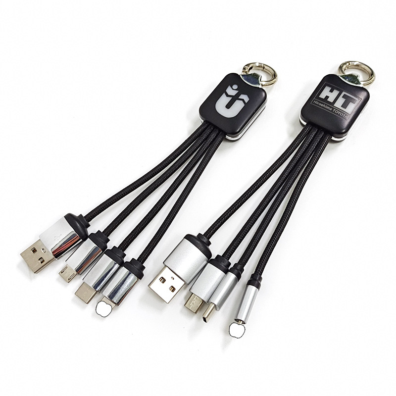 4 In 1 Light Up Logo Braided Cable With Keychain