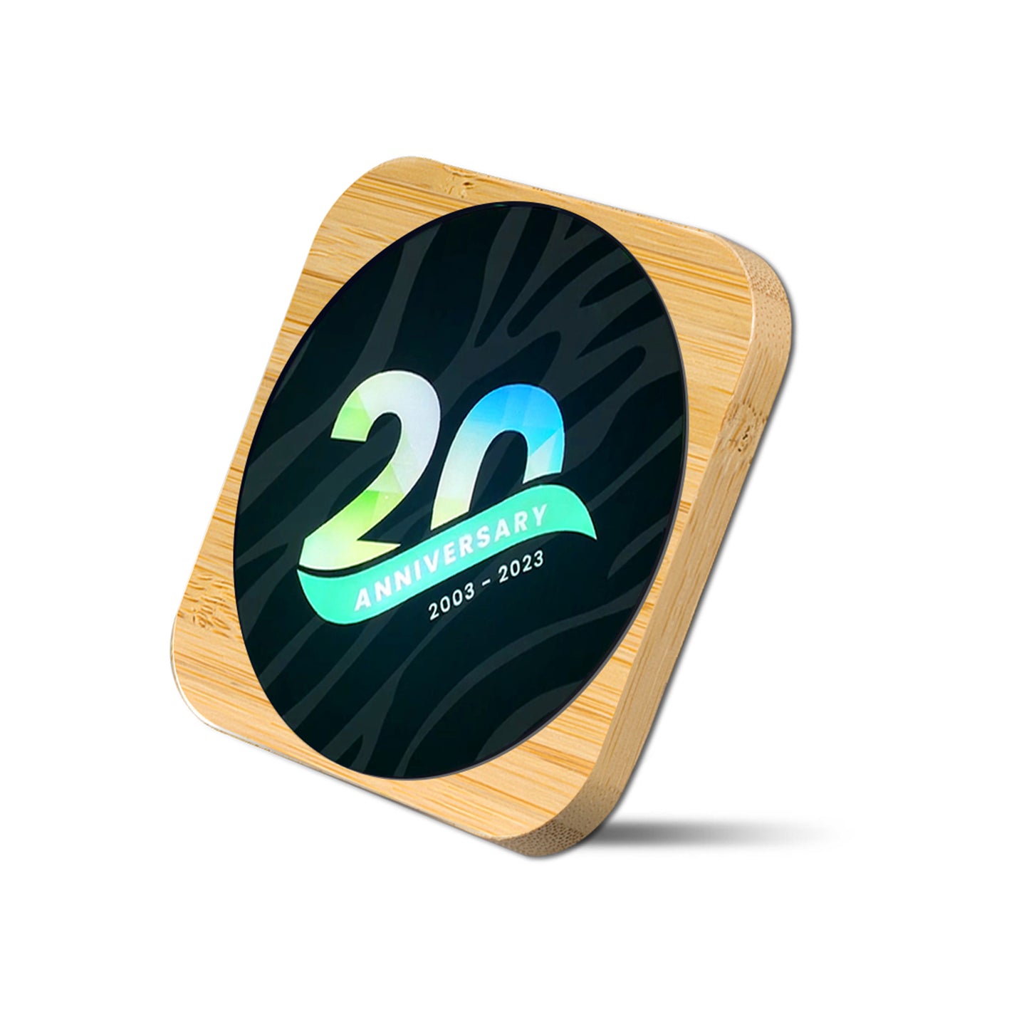 Squre Colorful Light Up Logo Bamboo 15W Wireless Charger