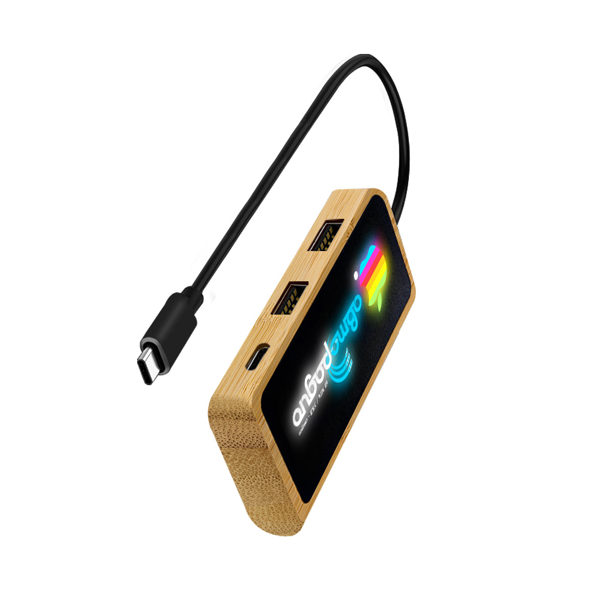 Bamboo HUB USB Extension Splitter With Illuminated Colorful Logo