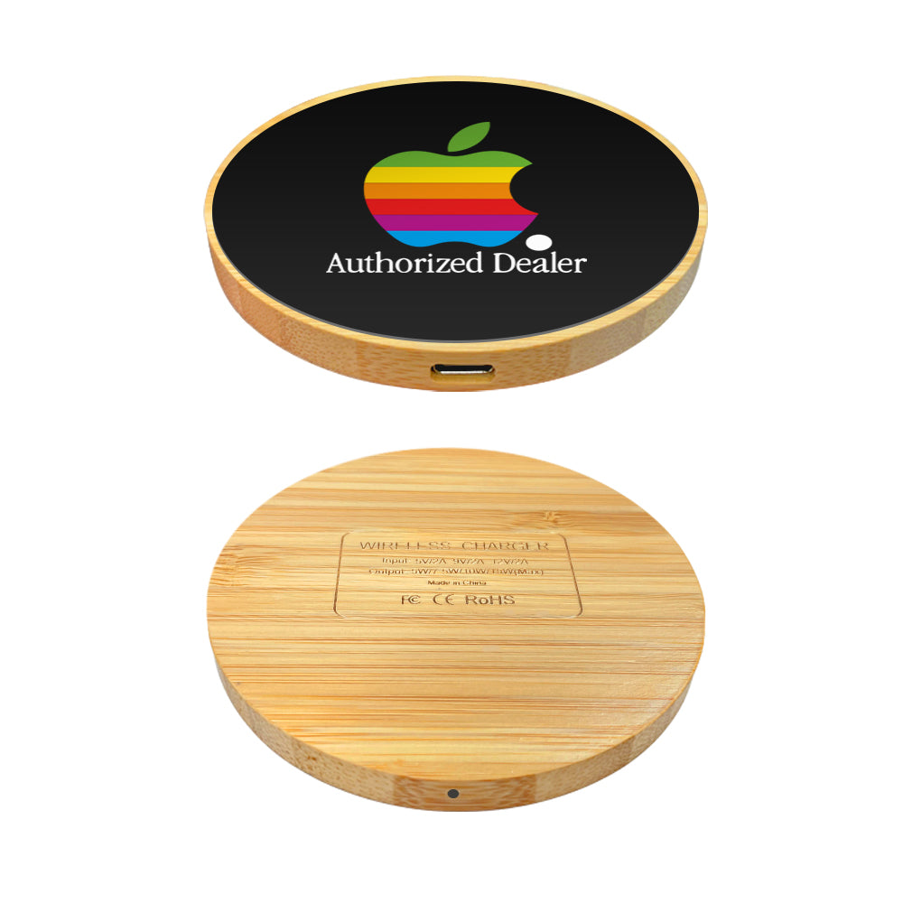 Round Colorful Light Up Logo Bamboo 15W Wireless Charger