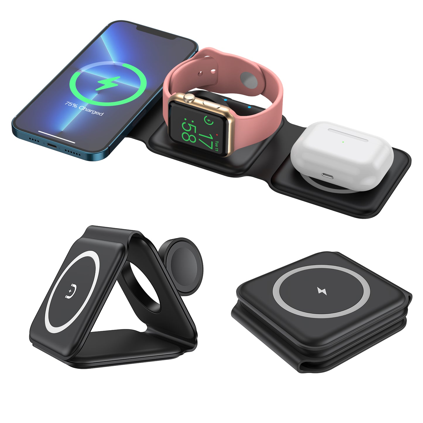 3 In 1 Foldable Magnetic 15W Wireless Charger