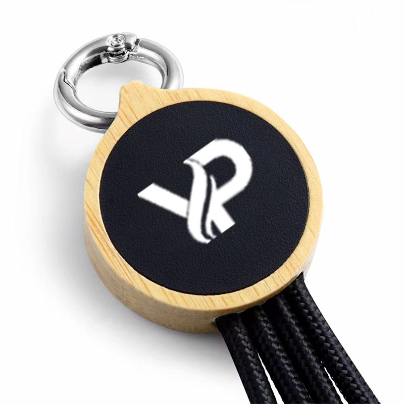 4 in 1 Logo Light-up Braided & Bamboo Cable with Keychain