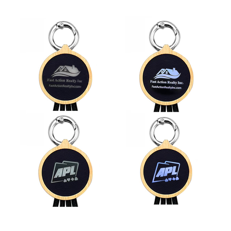 4 in 1 Logo Light-up Braided & Bamboo Cable with Keychain