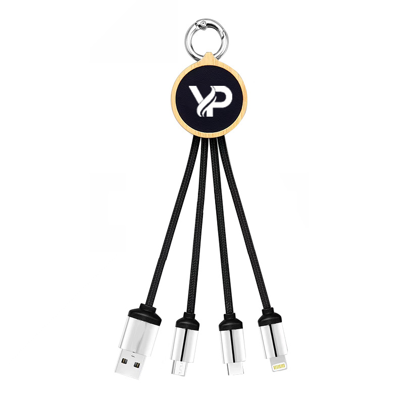 4 in 1 Logo Light-up Braided & Bamboo Cable with Keychain