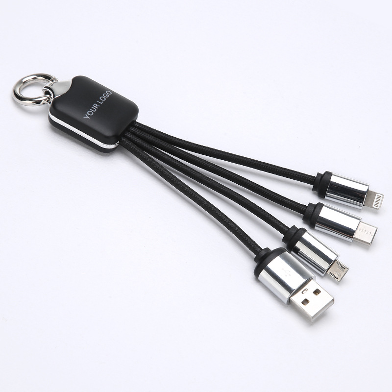 4 In 1 Light Up Logo Braided Cable With Keychain