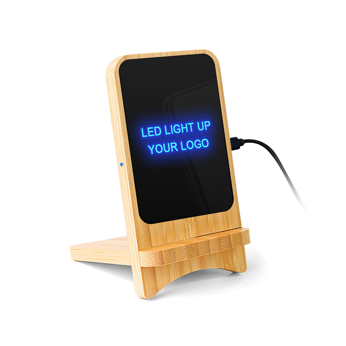 Bamboo Detachable Light Up Logo 15W Wireless Charger & Phone Stand