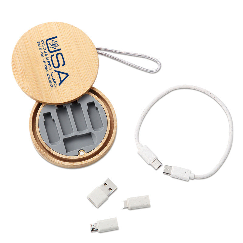 Round Bamboo Multi-Function Data Cable Storage Box