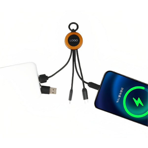 Round 5-in-1 Charging Cable With Light-up Logo