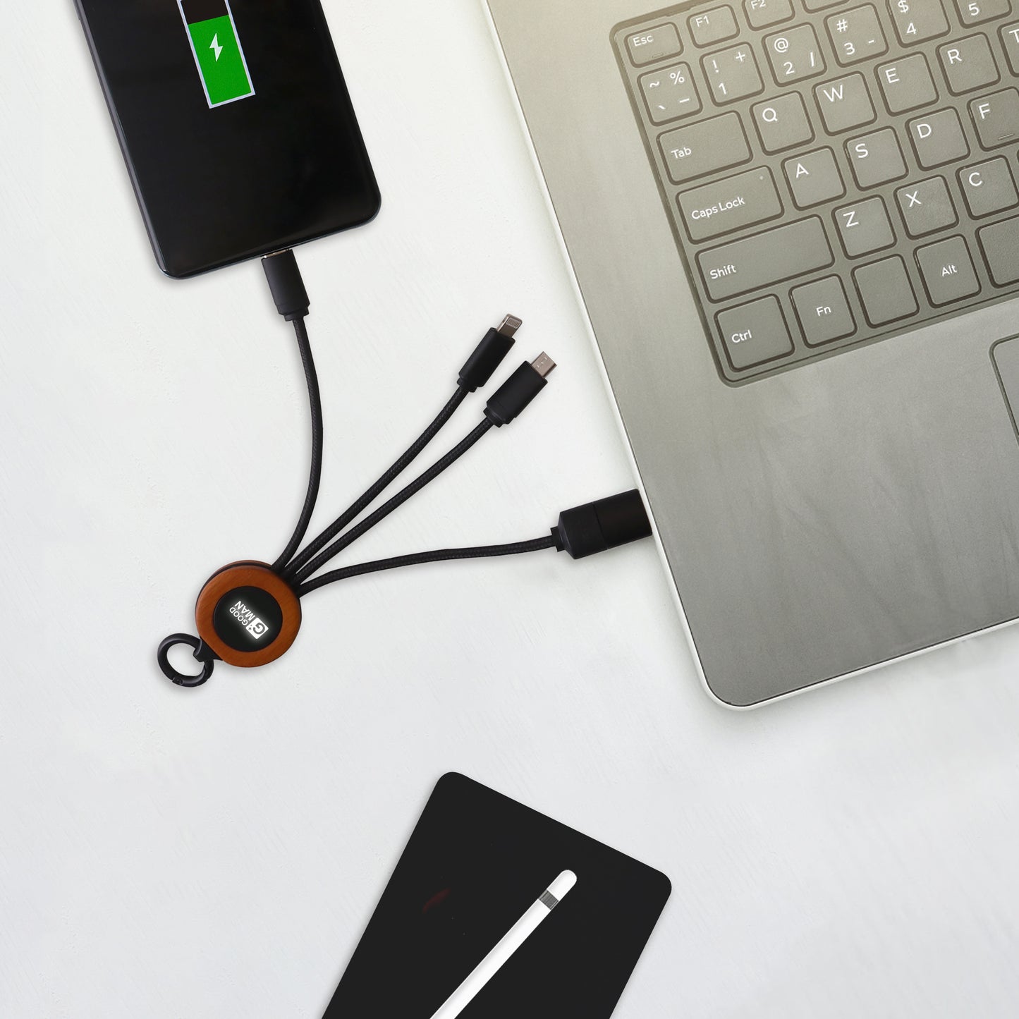 Round 5-in-1 Charging Cable With Light-up Logo