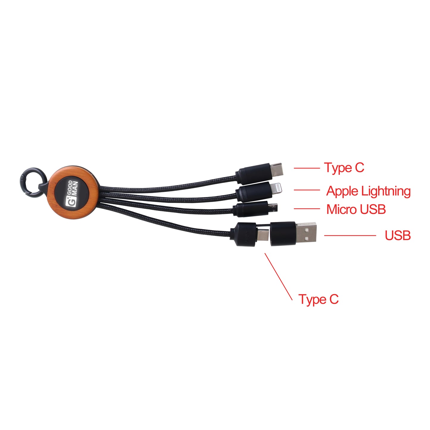 Round 5-in-1 Charging Cable With Light-up Logo
