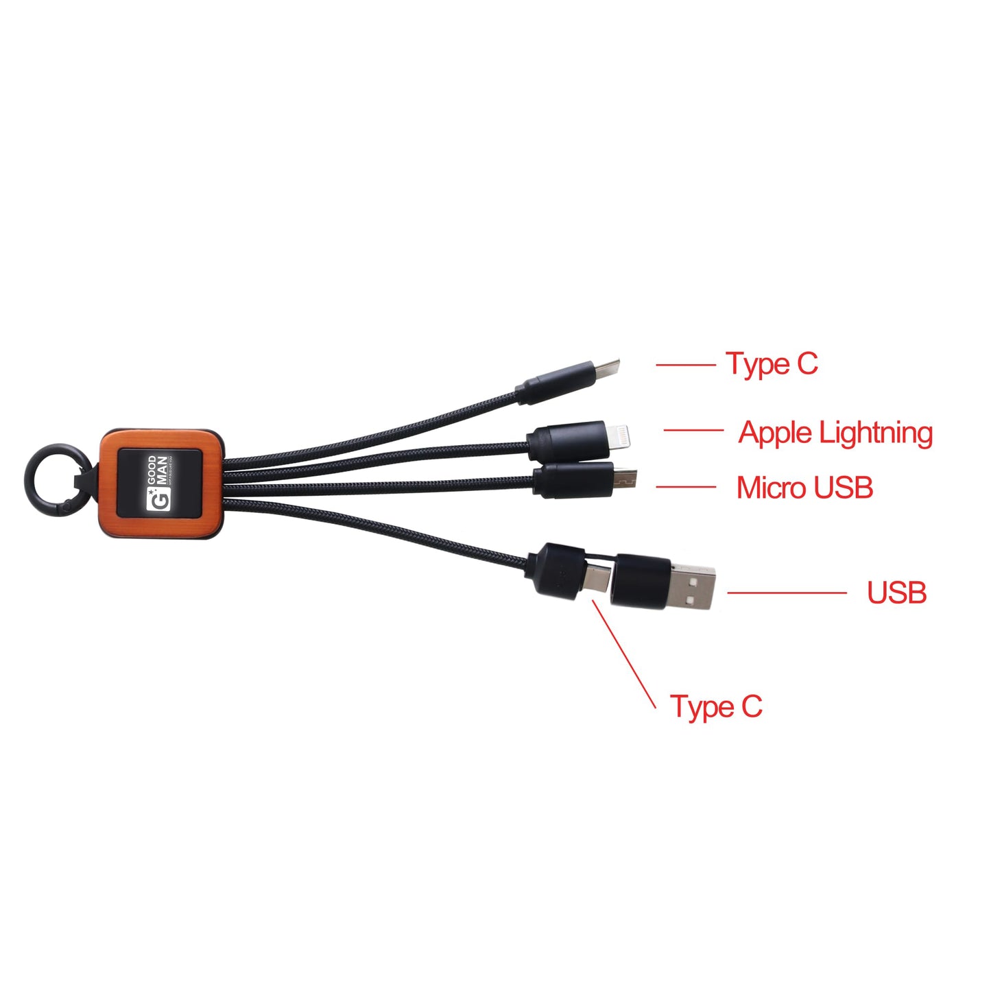 Rectangular 5-in-1 Charging Cable With Light-up Logo