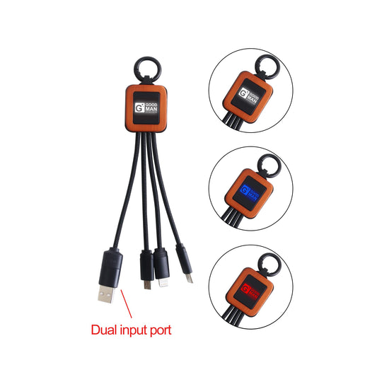Rectangular 5-in-1 Charging Cable With Light-up Logo