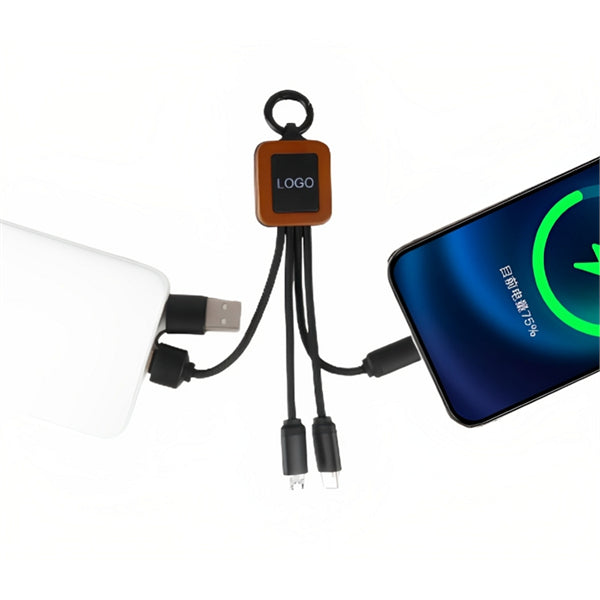 Rectangular 5-in-1 Charging Cable With Light-up Logo