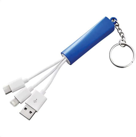3-In-1 Logo Light-Up Charging Cable With Keychain