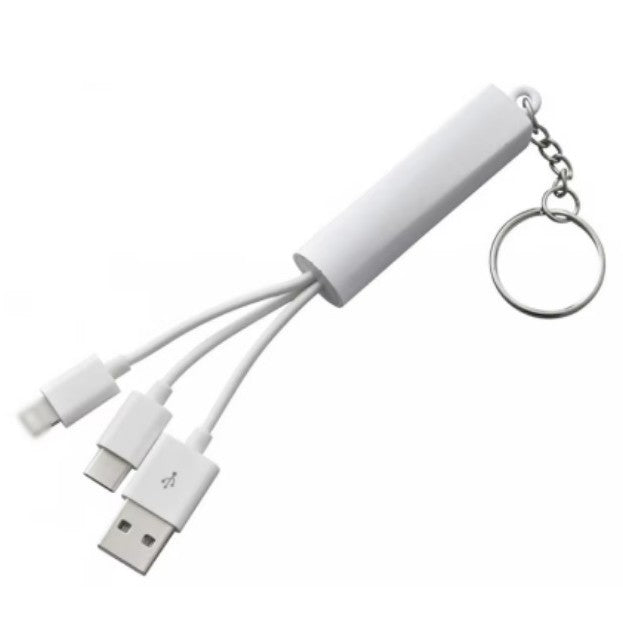 3-In-1 Logo Light-Up Charging Cable With Keychain