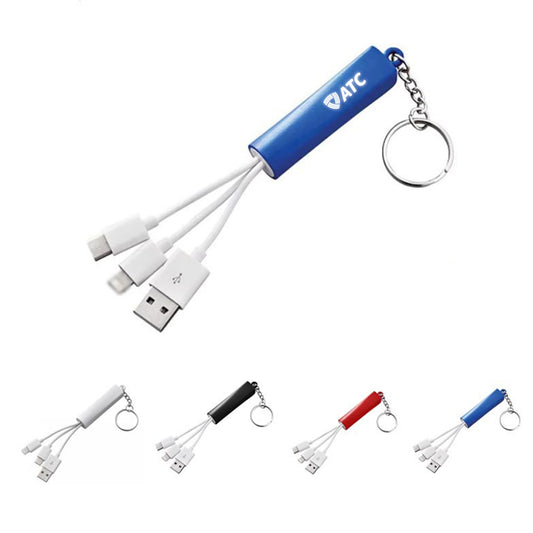 3-In-1 Logo Light-Up Charging Cable With Keychain
