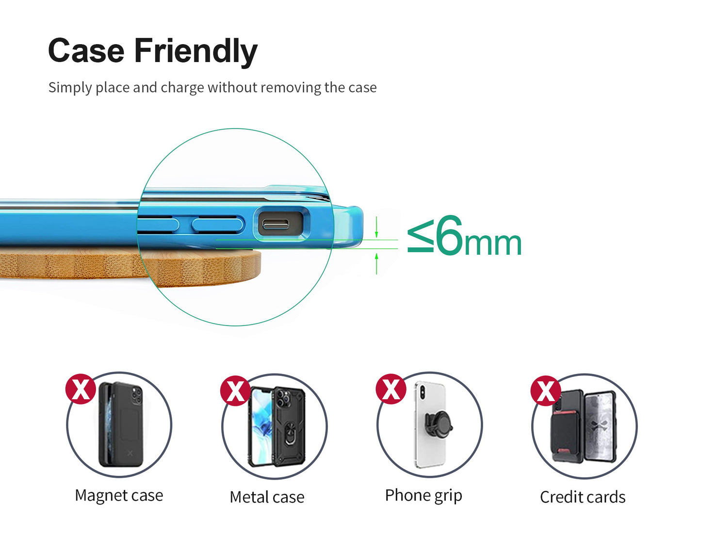 Round Bamboo 15W Wireless Charger with Light Up Logo