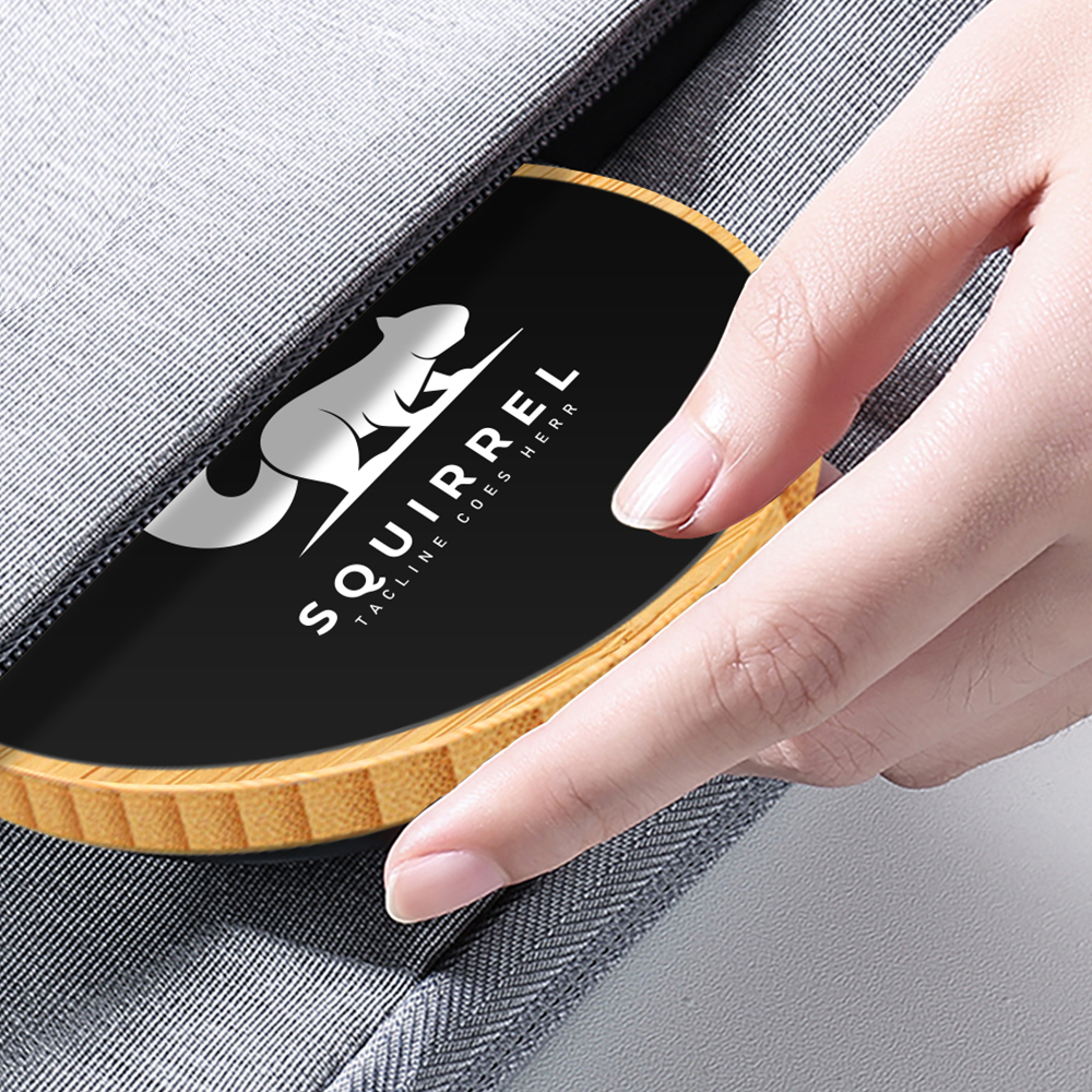 Round Bamboo 15W Wireless Charger with Light Up Logo