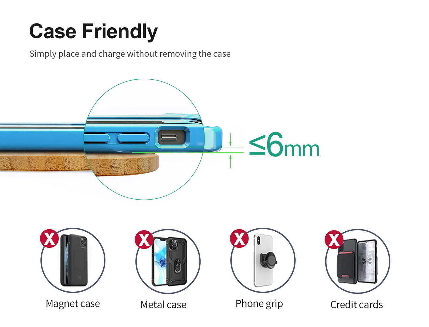 Squre Bamboo 15W Wireless Charger with Light Up Logo