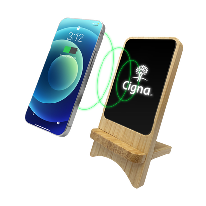 Bamboo Detachable Light Up Logo 15W  Wireless Charger & Phone Stand
