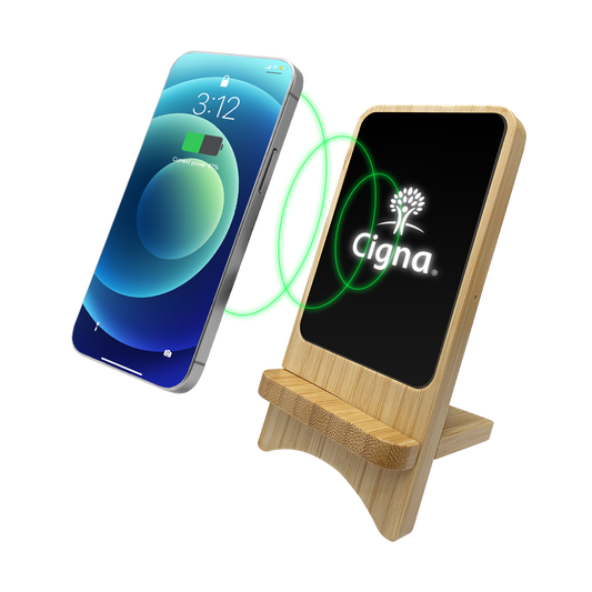 Bamboo Detachable Light Up Logo 15W  Wireless Charger & Phone Stand