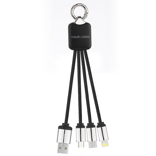 4 In 1 Light Up Logo Braided Cable With Keychain