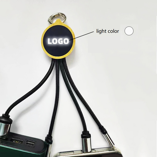 4 in 1 Logo Light-up Braided & Bamboo Cable with Keychain