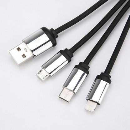 4 In 1 Light Up Logo Braided Cable With Keychain