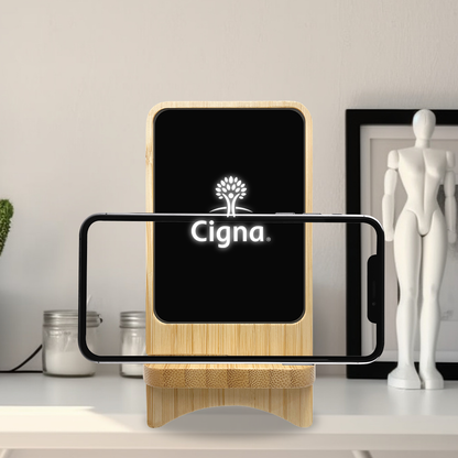 Bamboo Detachable Light Up Logo 15W  Wireless Charger & Phone Stand