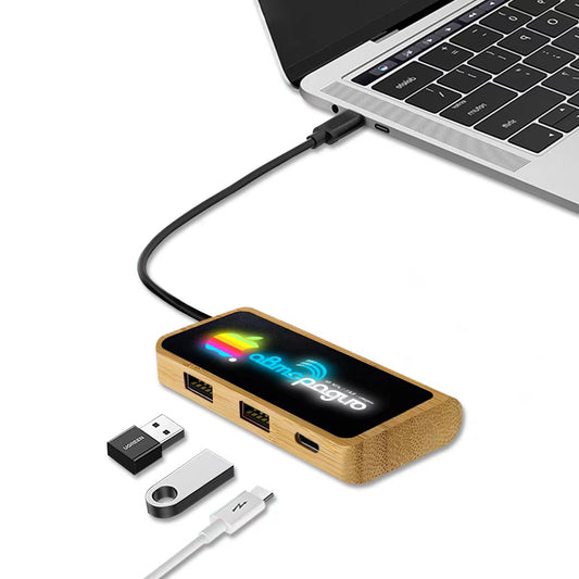 Bamboo HUB USB Extension Splitter With Illuminated Colorful Logo