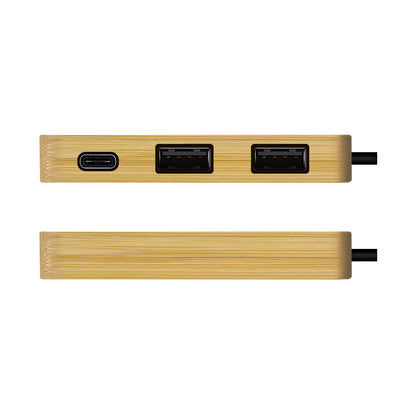Bamboo USB Extension Splitter With Illuminated Colorful Logo