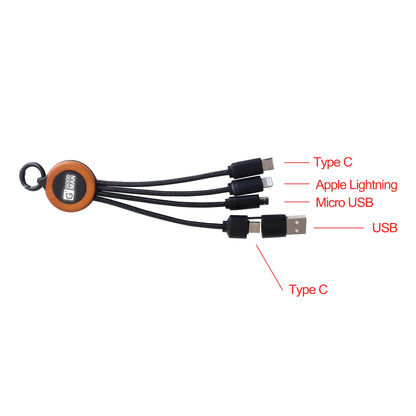 Round 5-in-1 Charging Cable With Light-up Logo