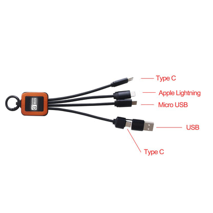 Rectangular 5-in-1 Charging Cable With Light-up Logo