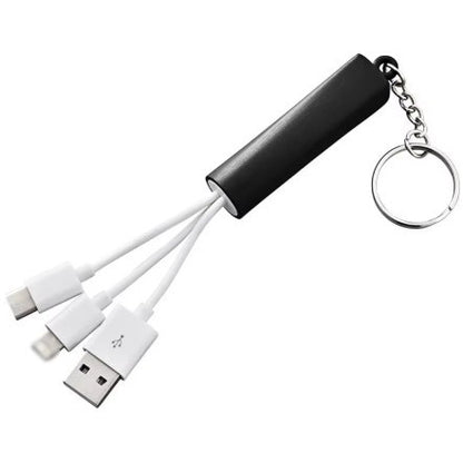 3-In-1 Logo Light-Up Charging Cable With Keychain