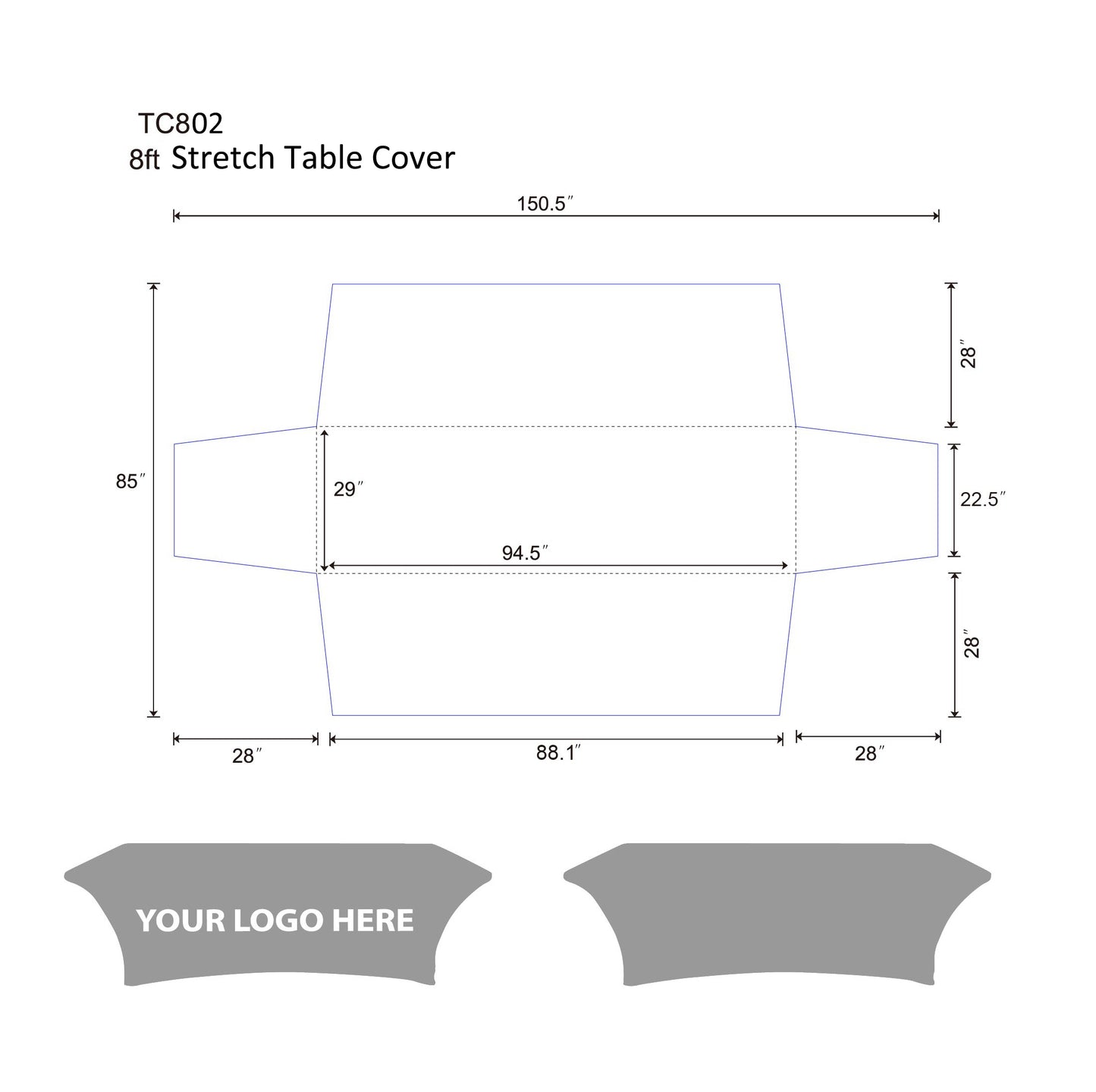 4-Sided 8ft Stretch Table Cover